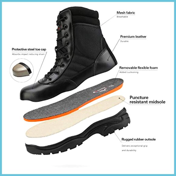 Steel Toe Work Boots Slip Resistant Leather Industrial Construction main image 7